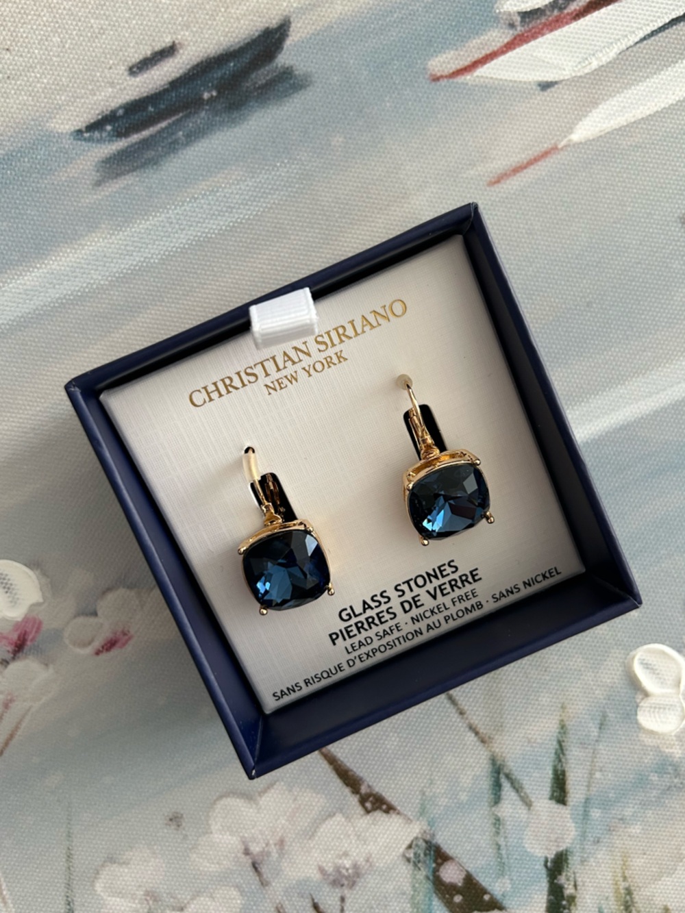Christian Siriano Earrings with Deep Blue Glass Stones - Picture 1 of 7